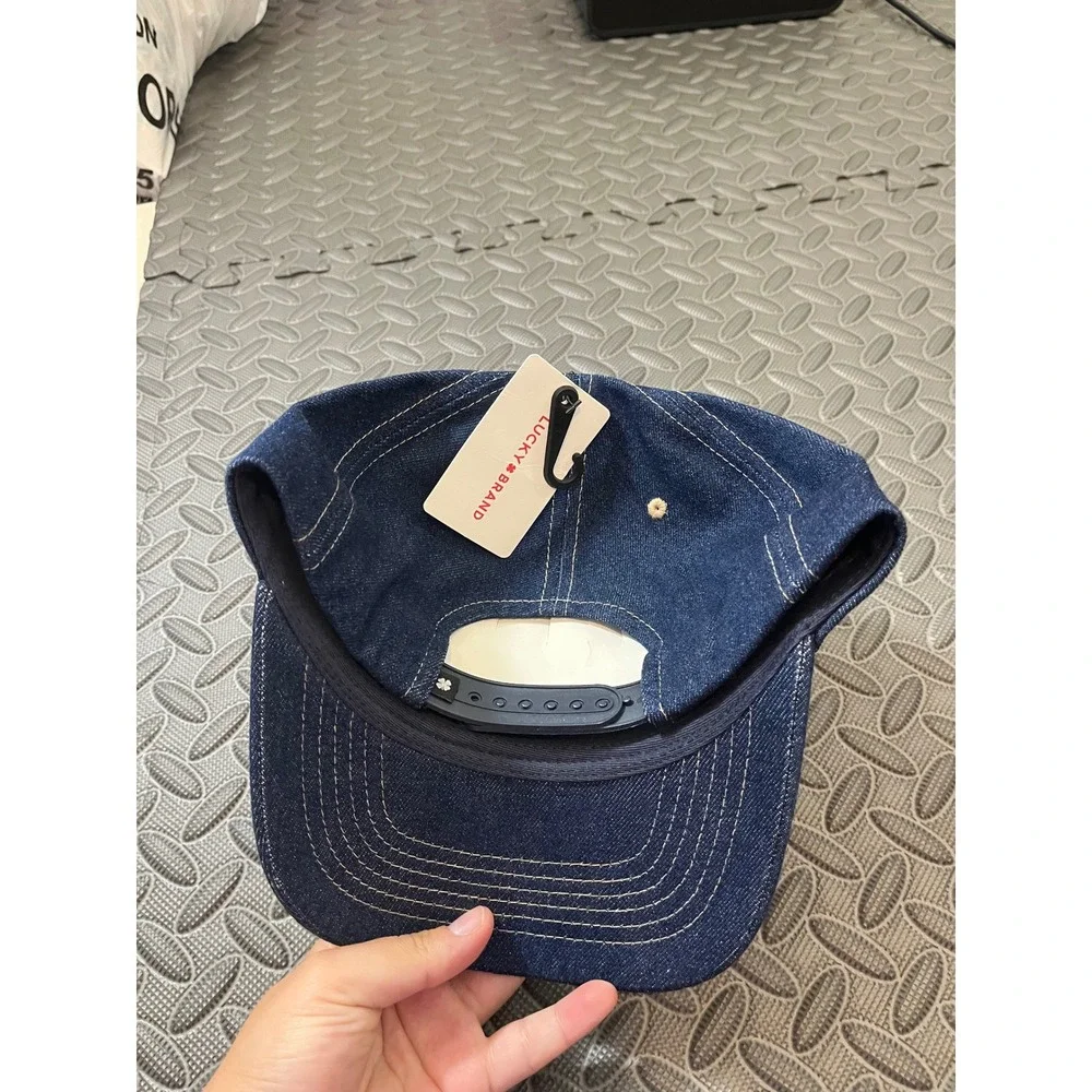 Lucky Brand Hat Mens OS Blue Denim‎ Dungarees Embroidered Snapback Baseball Cap